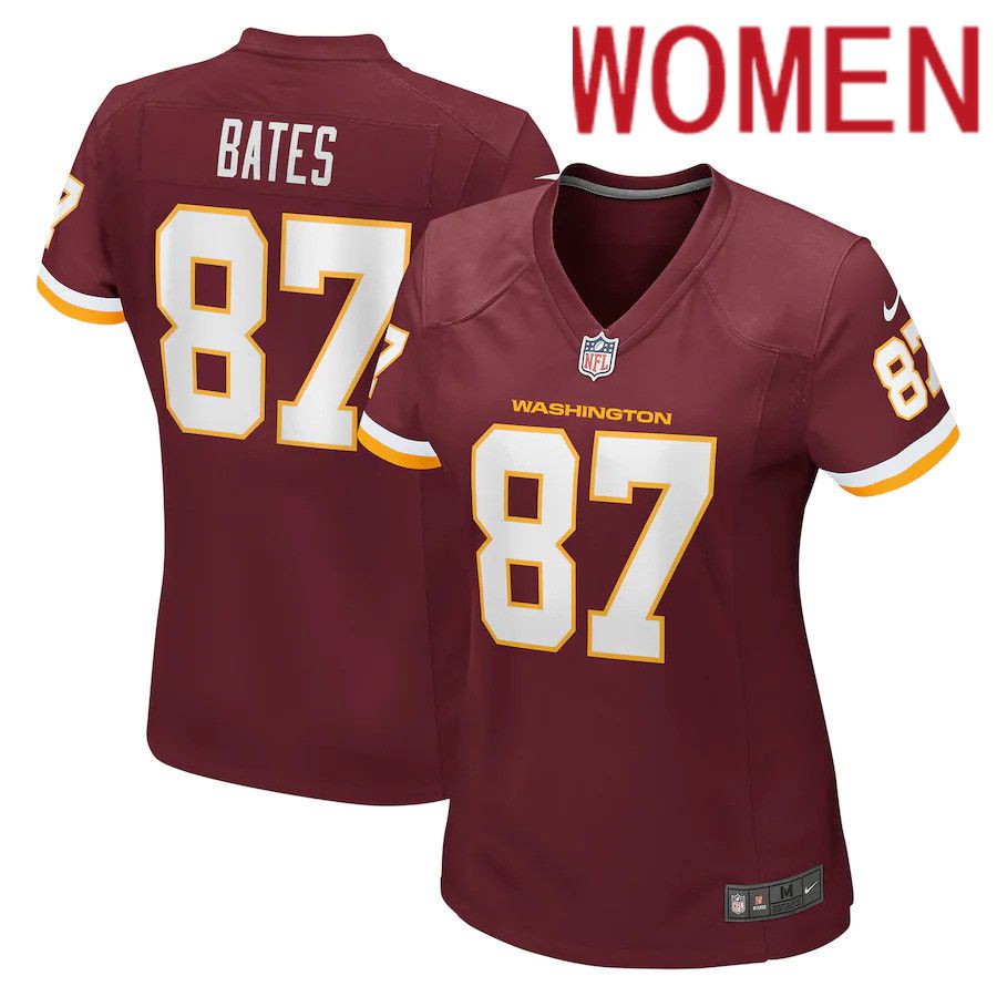 Women Washington Redskins #87 John Bates Nike Burgundy Game NFL Jersey